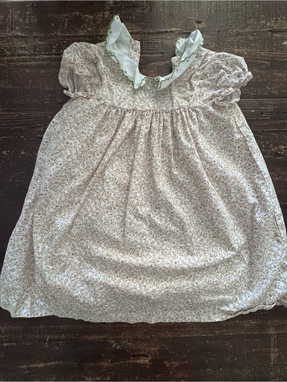 miami Cream Floral Dress with Green Scalloped Collar